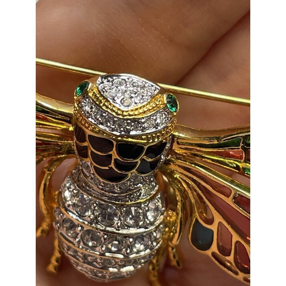 Vintage Joan Rivers Plique A Jour Stain Glass Enamel Crystal Cicada Bug Brooch - Picture 7 of 13